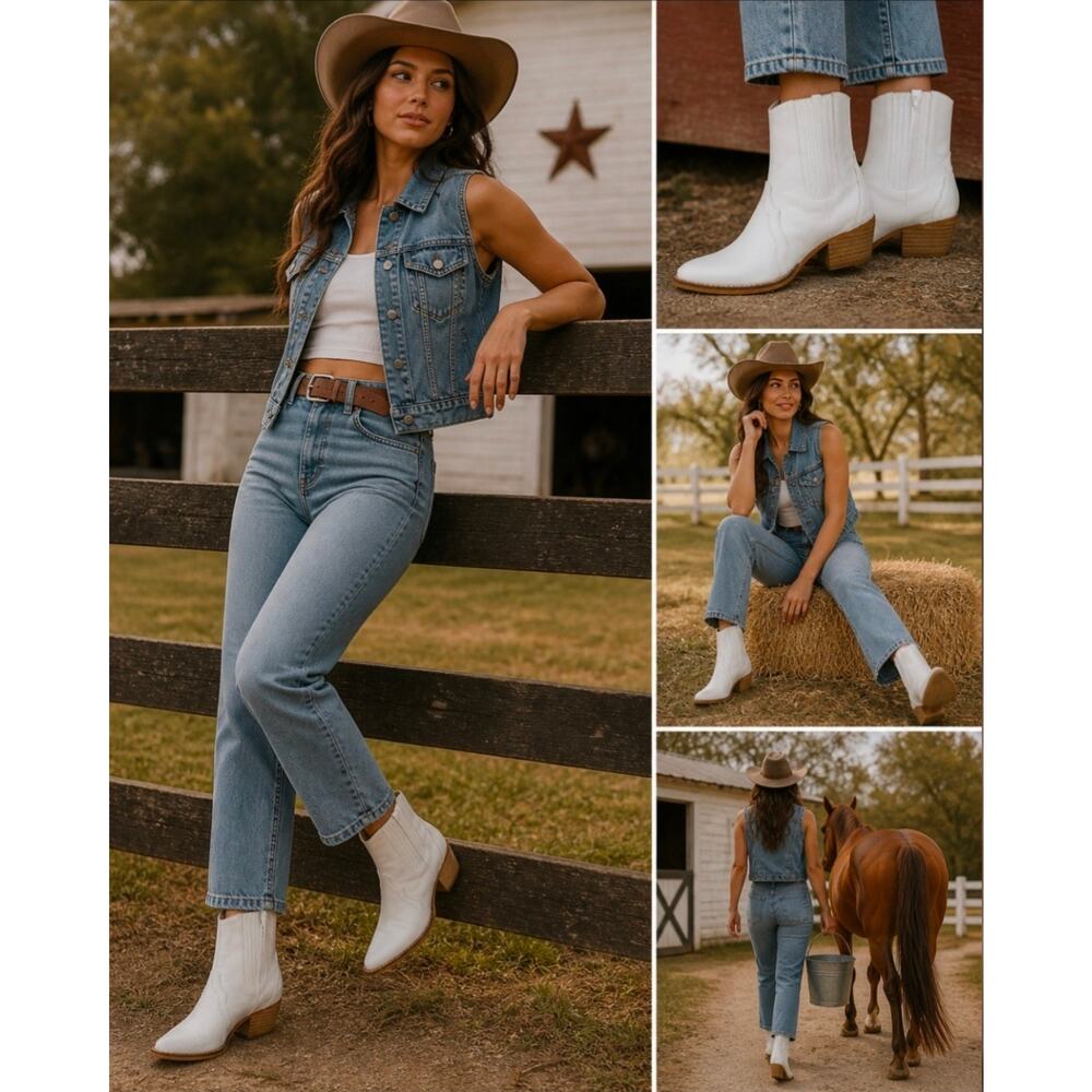 Bb. MSRP $49 NWB ARIDER GIRL HUDA WHITE WESTERN ANKLE BOOTIES ♡SIZE 8♡